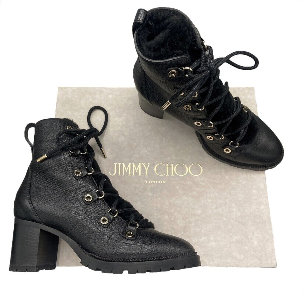 Jimmy Choo Hillary 65 Leather Heeled Shearling Ankle Boots Size 39 US 9